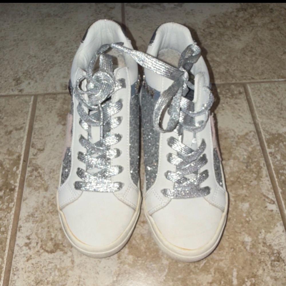 Vintage Havana White Sneakers with Silver Glitter Accents